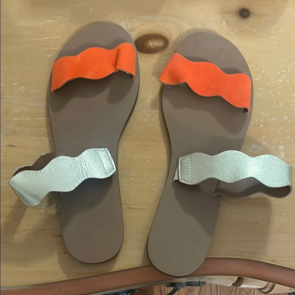 J.Crew Vibrant Orange and Metallic Gold Sandals